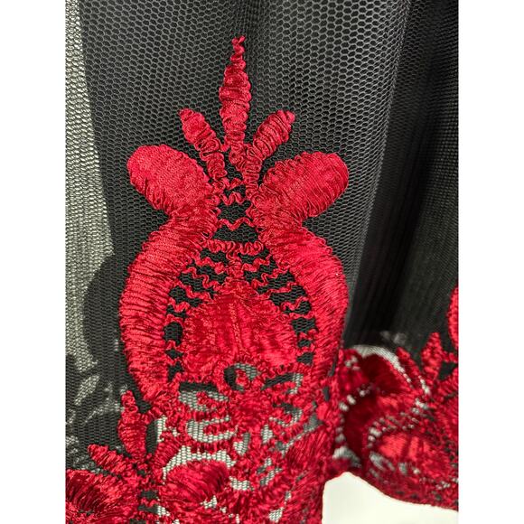 Love Culture Black Mesh Skirt Red Ribbon Embroidery Size Small Romantic Goth - Picture 7 of 14